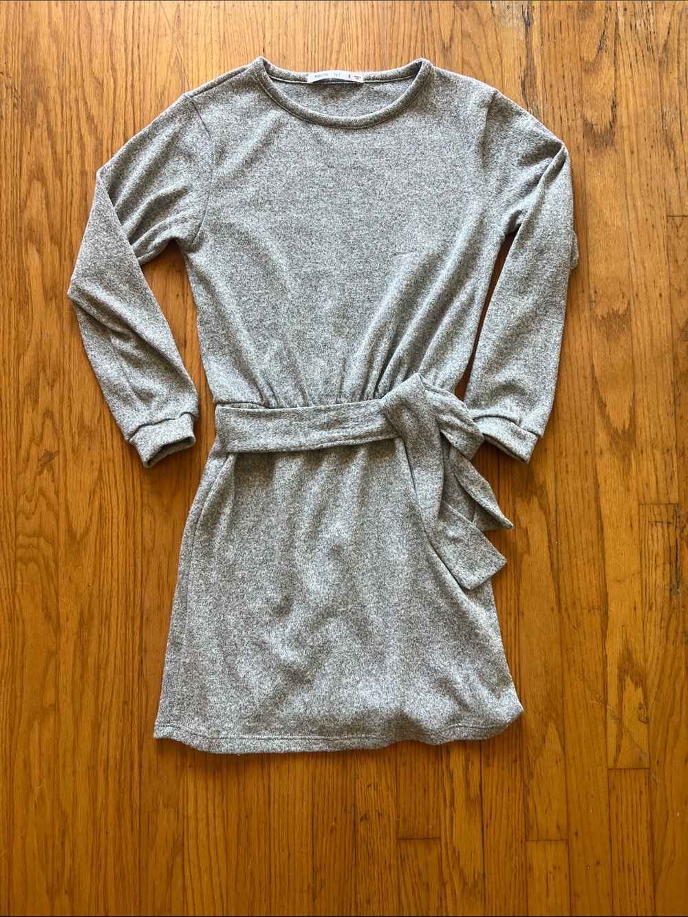Soft Knit Belted Long Sleeve Mini Dress - Gray